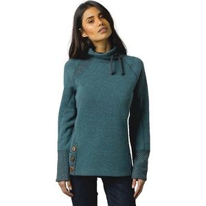 Prana Herringbone Blue Green Funnel Neck Sweater